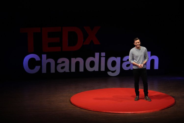 Jassa on the red circle at TEDxChandigarh